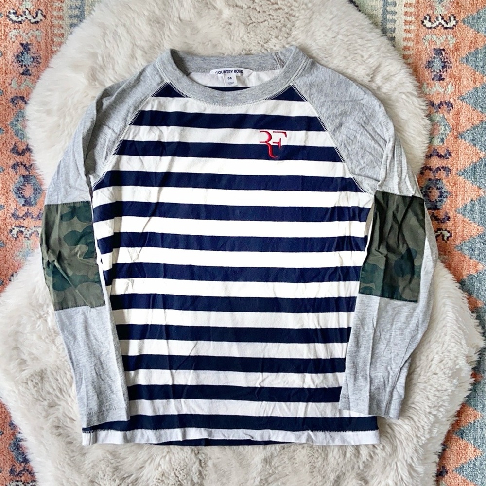 Country Road kids striped long sleeve tee raglan shirt blue cream grey boy 8